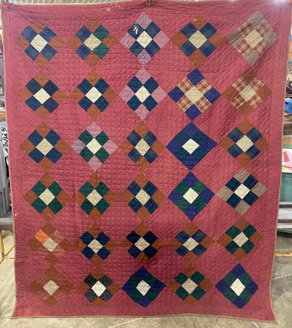 19th Century 9 Patch Lindsey Woolsey Quilt (1 of 6)