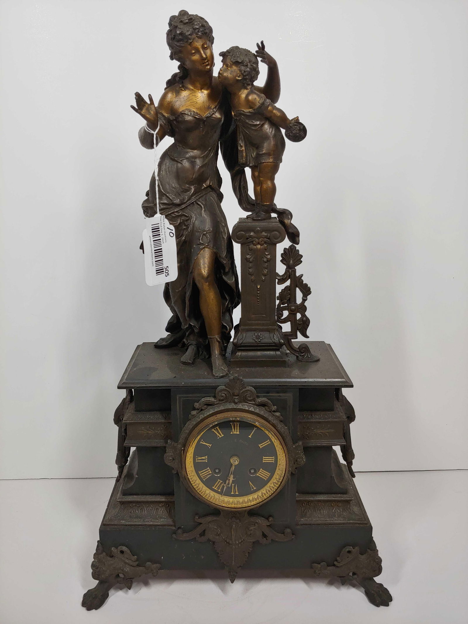 Impressive Henry E. Drake bronze & marble figural clock (1 of 8)