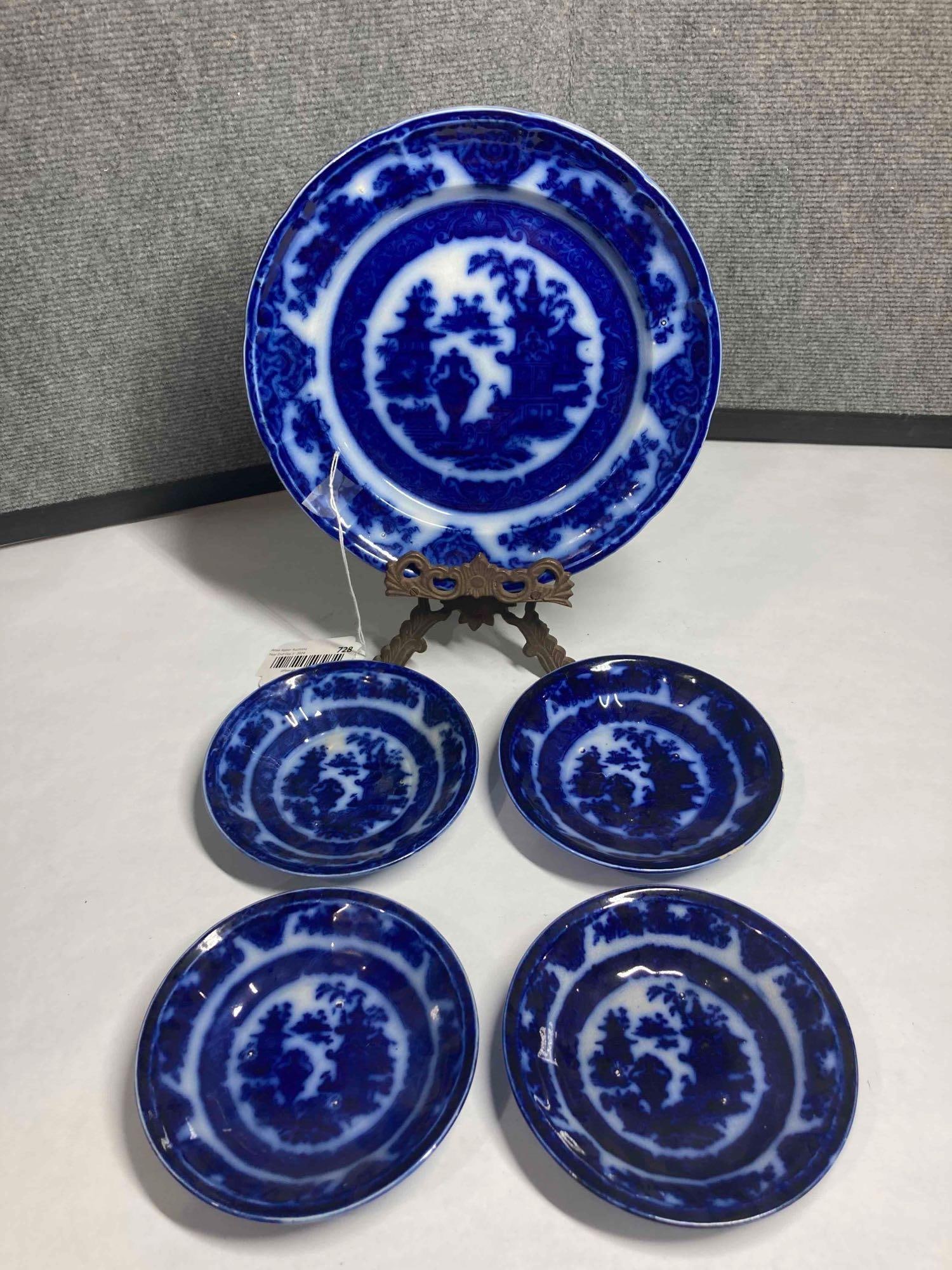 PW & Co The Temple Flow Blue  Serving Bowl and Shallow Bowls (1 of 6)