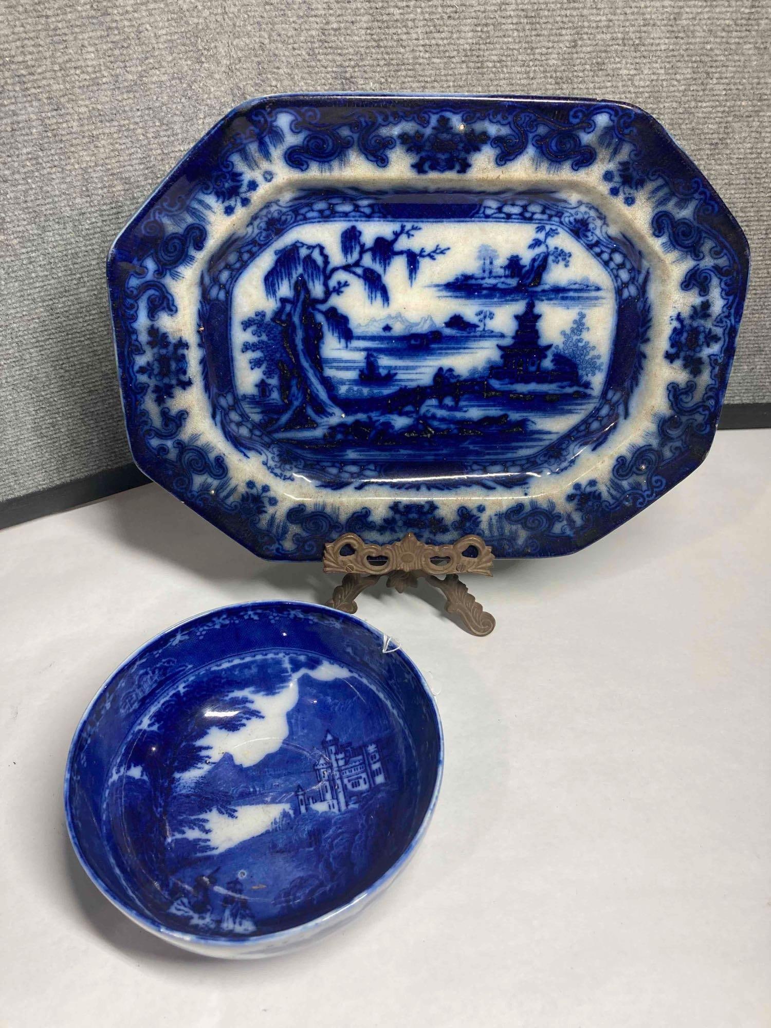 Jenny Lind Royal Stafforshire Flow Blue Bowl and Serving platter (1 of 7)