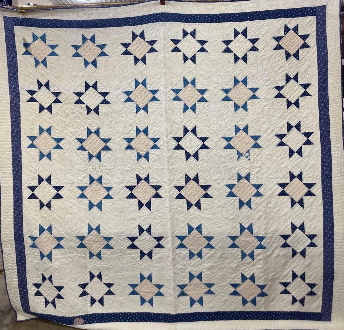 Blue & White hand stitched Star Quilt (1 of 6)