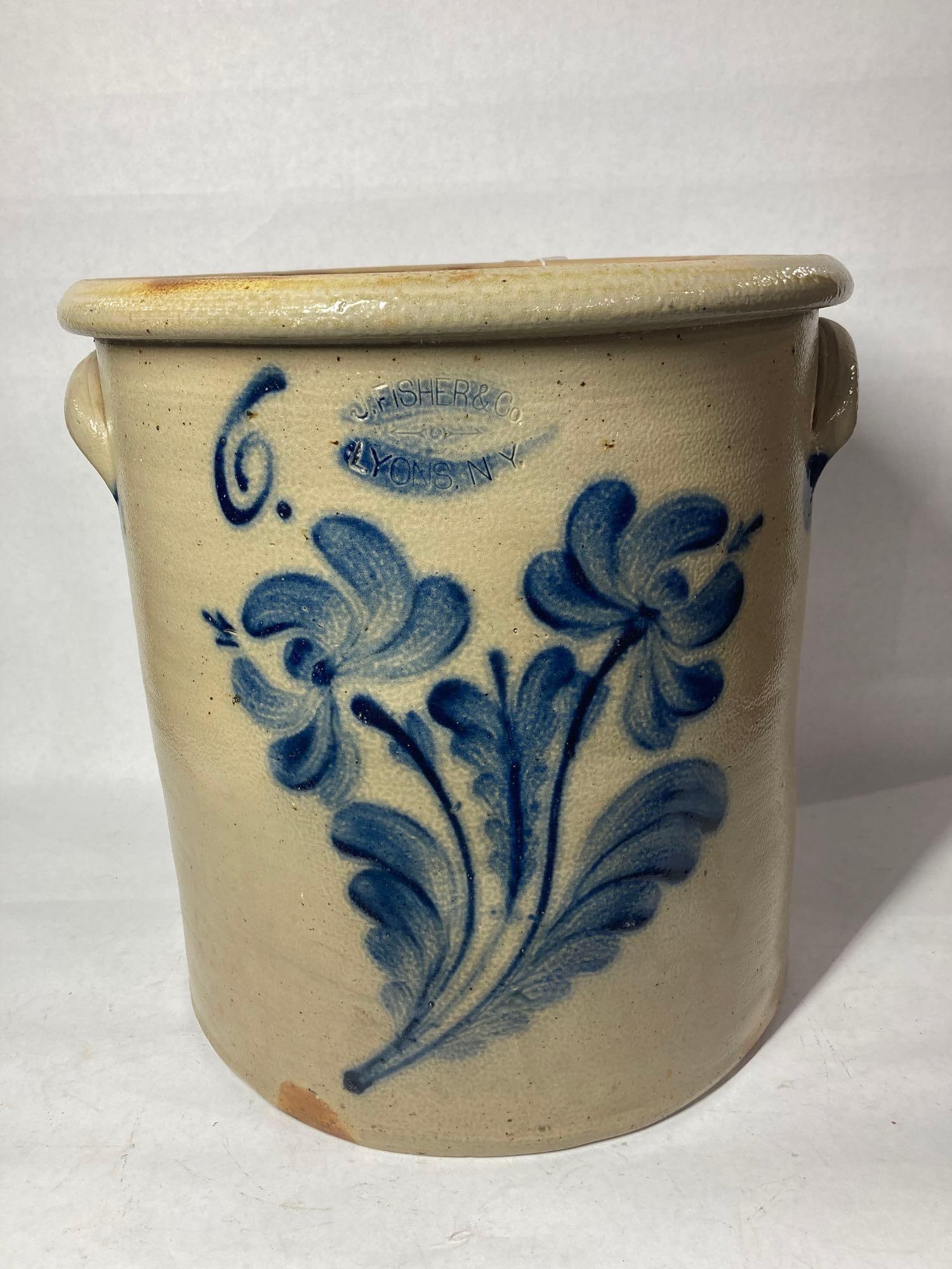J. Fisher & Co. 6-gal decorated stoneware jar (1 of 8)
