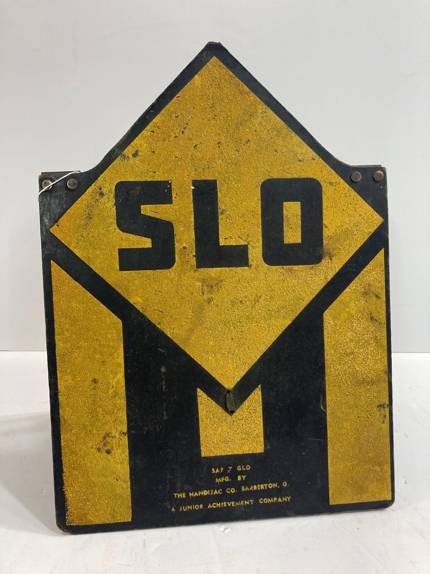 Reflective Highway Safety masonite sign: Nice small masonite reflective sign with hinges on top and sets up as a curb sign. 9.25in wide 13in tall.
