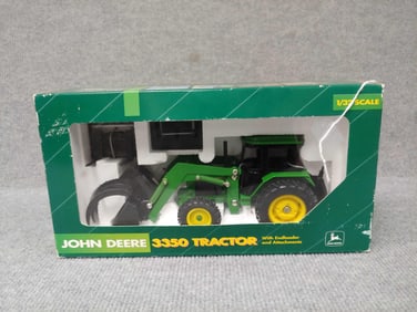 ERTL JOHN DEERE 3350 TRACTOR W/ END LOADER AND ATTACHMENTS