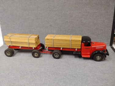 SMITTY TOYS SMITH MILLER CUSTOM MACK LOG TRUCK AND TRAILER W/ LOAD