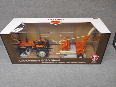FIRESTONE WHEELS OF TIME COLLECTIBLES ALLIS CHALMERS 6080 DIESEL W CORN FORAGE HARVESTER ATTACHMENT