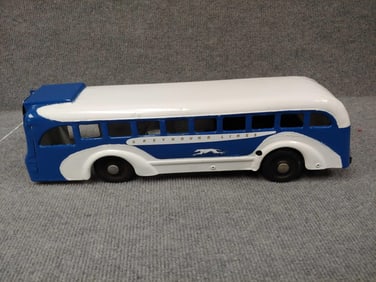 RARE VINTAGE BUDDY L 1940'S GREYHOUND BUS LINES WINDUP PRESSED STEEL