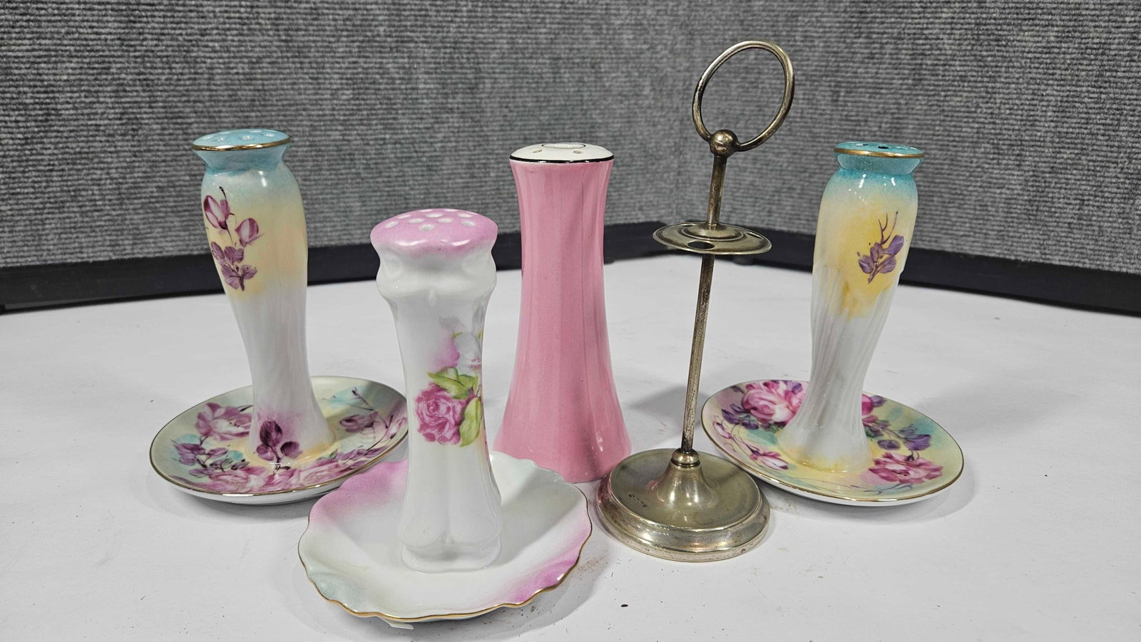 HAT PIN VASES: PAIR OF MATCHING LIMOGES CHINA, RS AND ENGLISH MADE