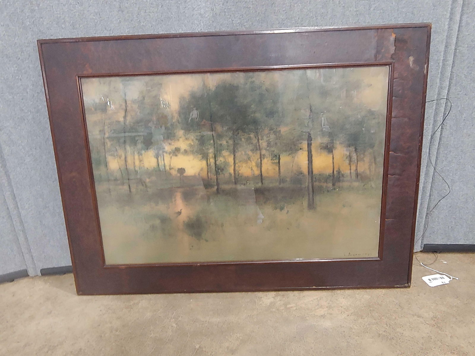 GEORGE INNESS THE HOME OF THE HERON FRAMED LITHOGRAPH: 36X26, BY THE COPR DETROIT PUBLISHING CO.