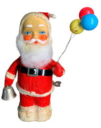 Vintage Wind Up Bell Ringing Mechanical Santa with Balloons Toy