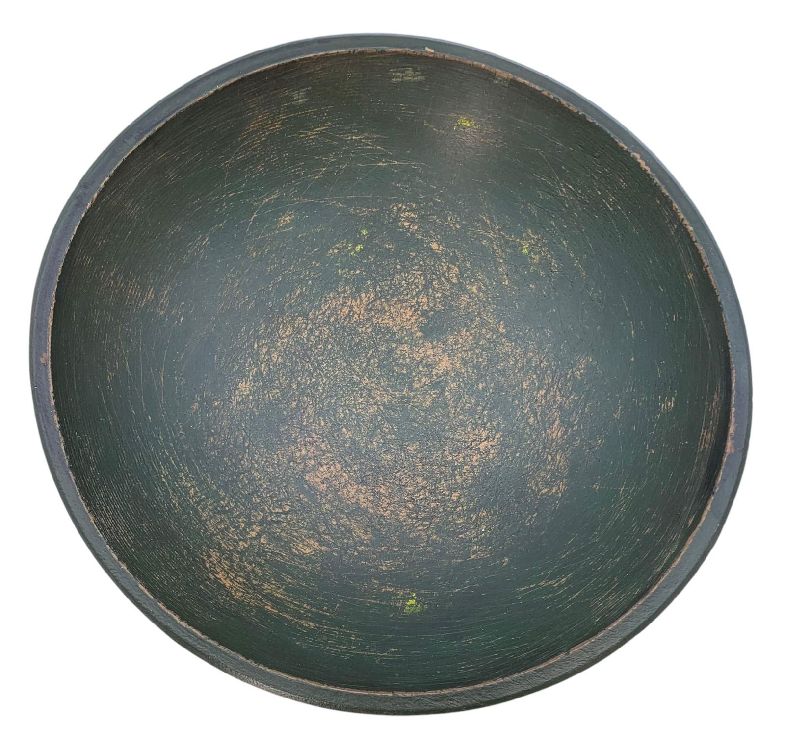 Antique Primitive Farmhouse Painted Hunter Green Turned Wood Bowl (1 of 6)