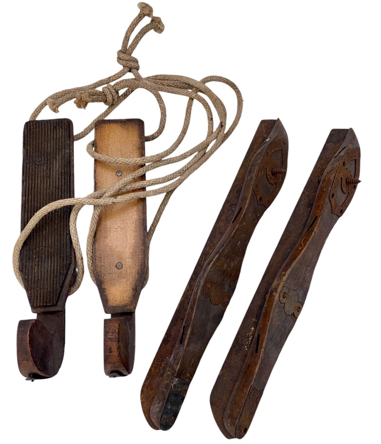 2 Pair Antique Primitive Wooden Pond Ice Skates (1 of 8)