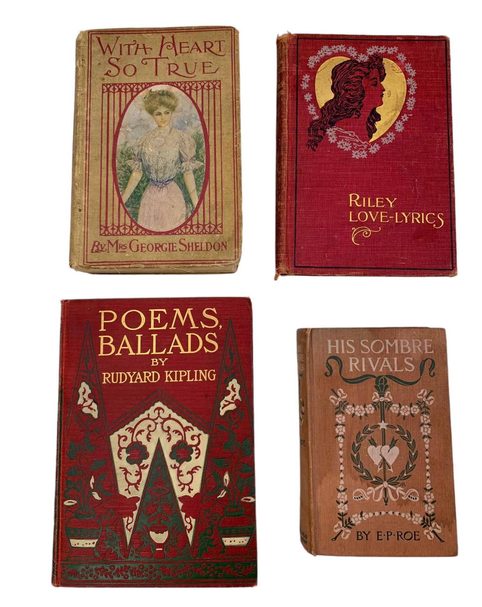 4 Antique Hardback Books: Rudyard Kipling, E P Roe, Mrs. Georgie Sheldon, James Riley (1 of 20)