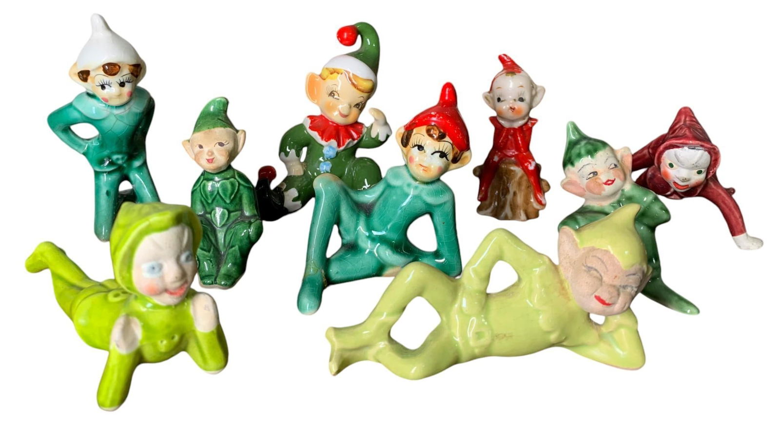 9 pc Mid Century Whimsical Elf Holiday Pixie Figurines, Norcrest Japan (1 of 15)