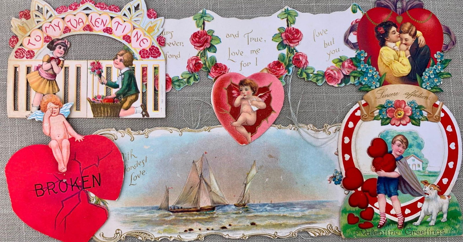 6 Early Antique to Vintage Embossed, Stand-Up & Folded Valentine Greeting Cards (1 of 9)