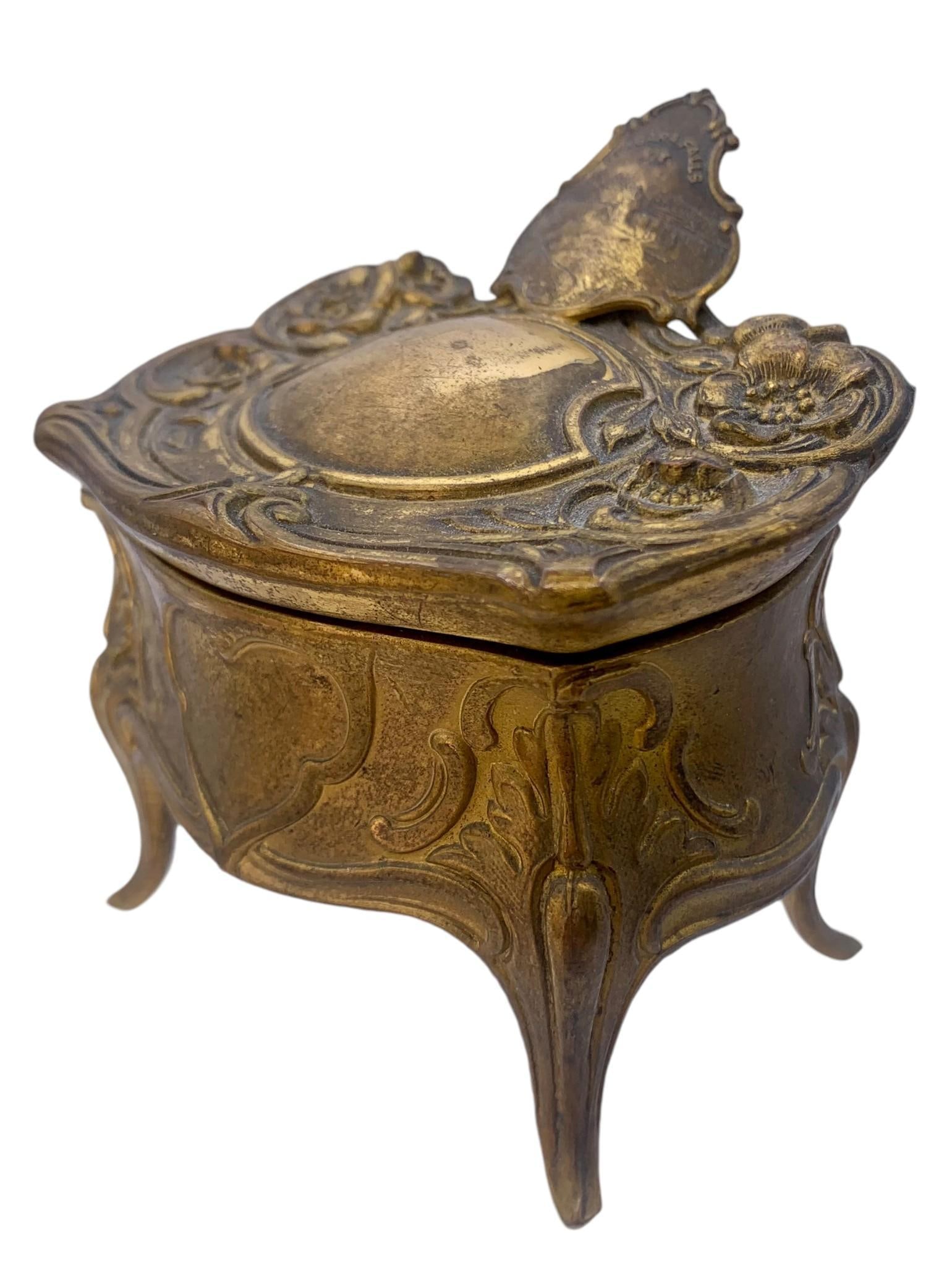 Antique Ornate Niagara Falls Souvenir Gilded Jewelry Casket, Footed Jewel Box (1 of 10)