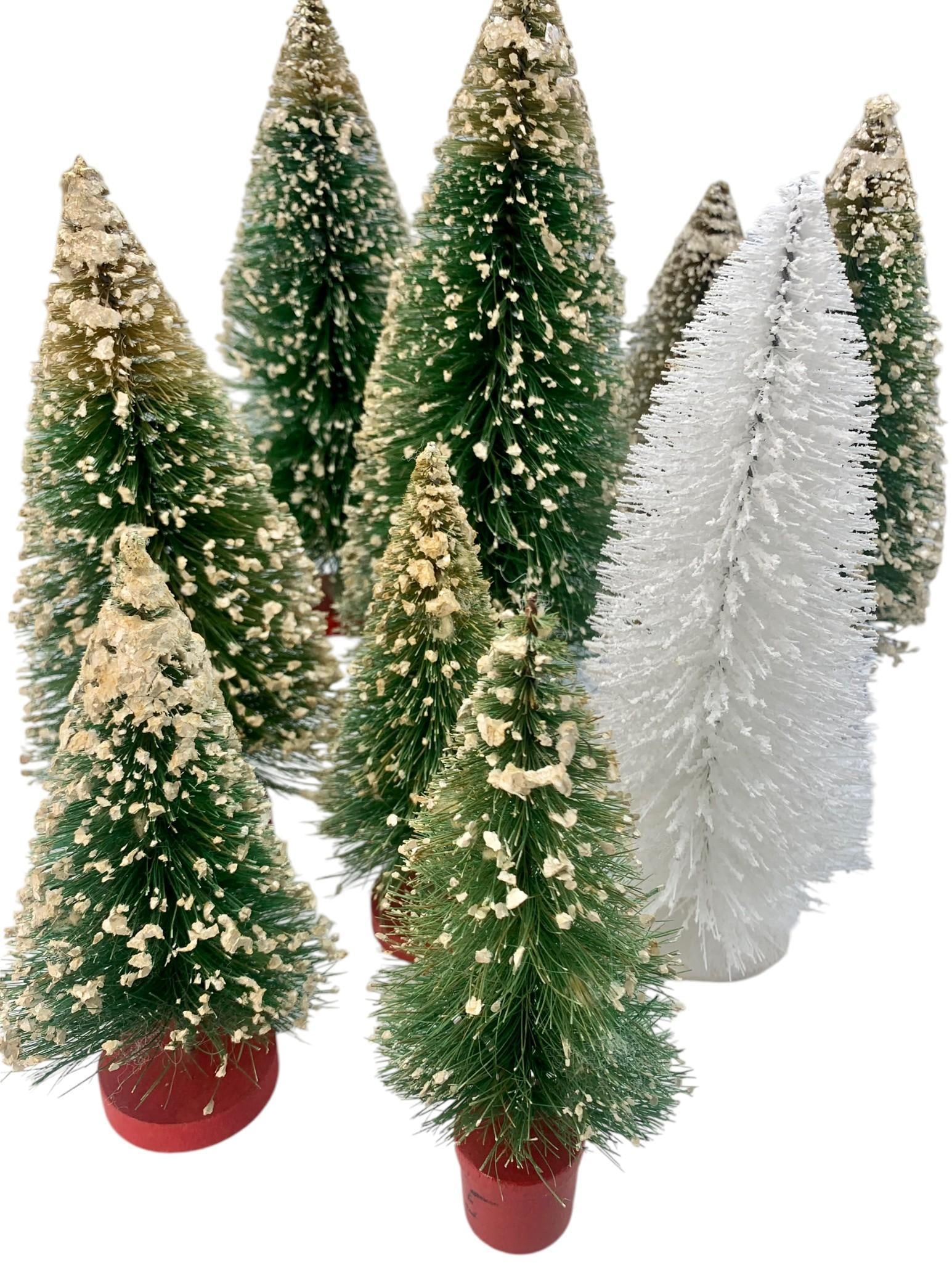 9 Mid Century Snowy Mica Glitter Bottle Brush Tree Christmas Holiday Decorations (1 of 10)