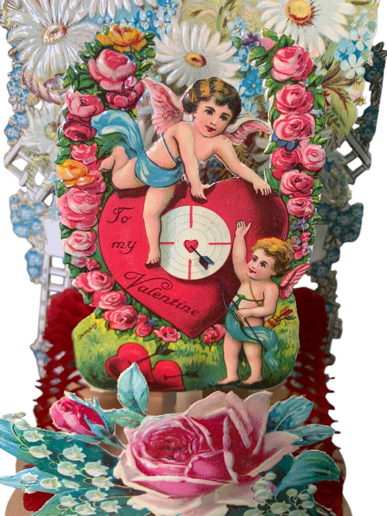 Large Antique German Die Cut Openwork Stand Up Honeycomb Embossed Cherub Valentine (1 of 4)