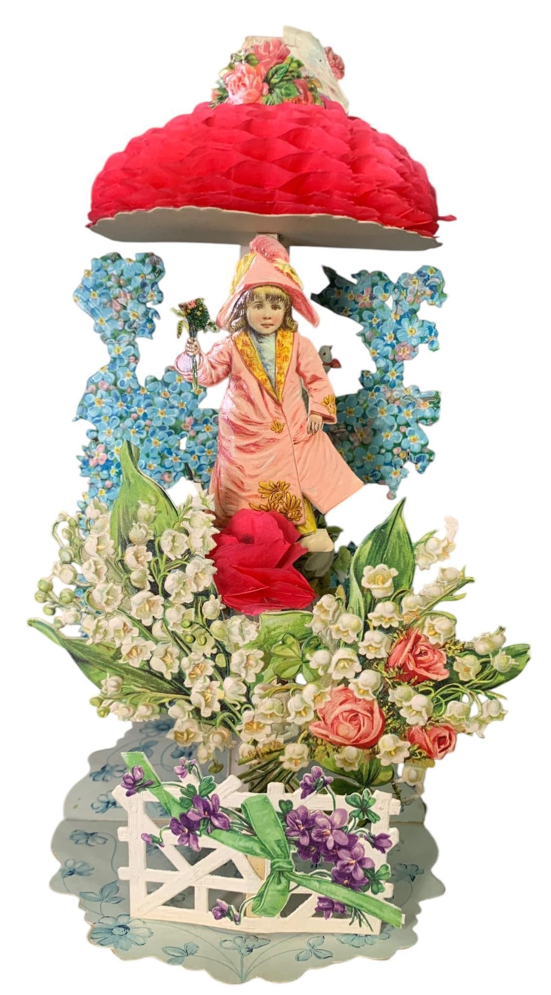 Large Antique Die Cut Stand up Honeycomb Best Wishes Valentine (1 of 10)