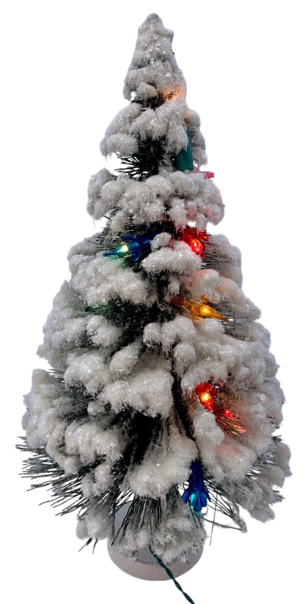 Mid Century Flocked Snow Glittered Mica Colored Light Plug in Table Top Holiday Tree Decoration (1 of 10)