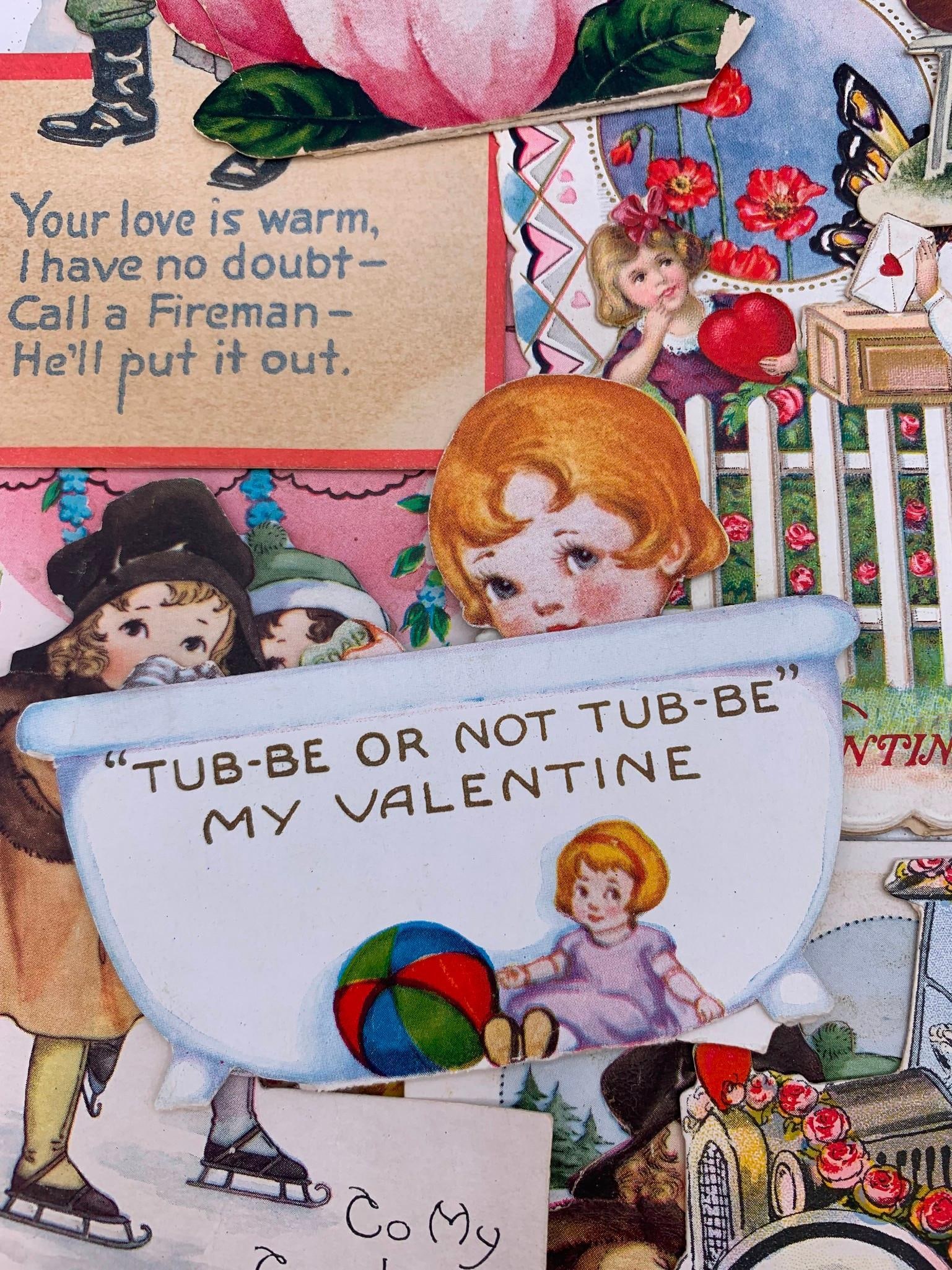 25 pc Antique to Vintage Stand Up, Folded, Easel Back Valentines: 2" to 9", hand writing on some, lovely pastel hues, light age and wear.