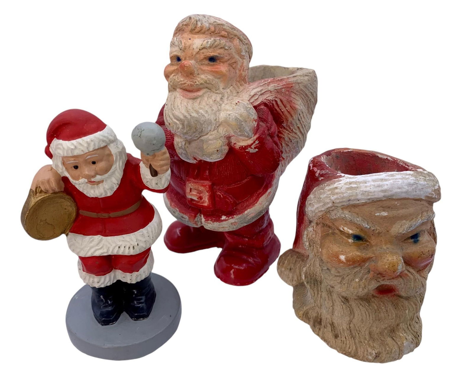 Trio of Early Chalkware Santa Claus Candy Containers & Western Germany Santa (1 of 9)