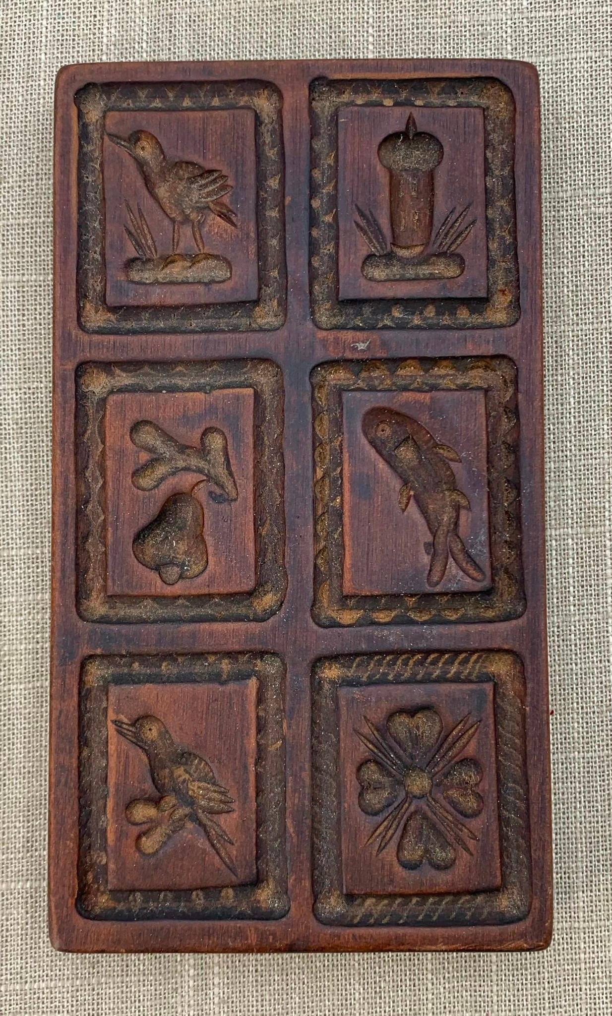 Primitive German Springerle Carved Wood Cookie Mold, Antique Rolling Pin & Early Pasta Rolling Pin (1 of 11)