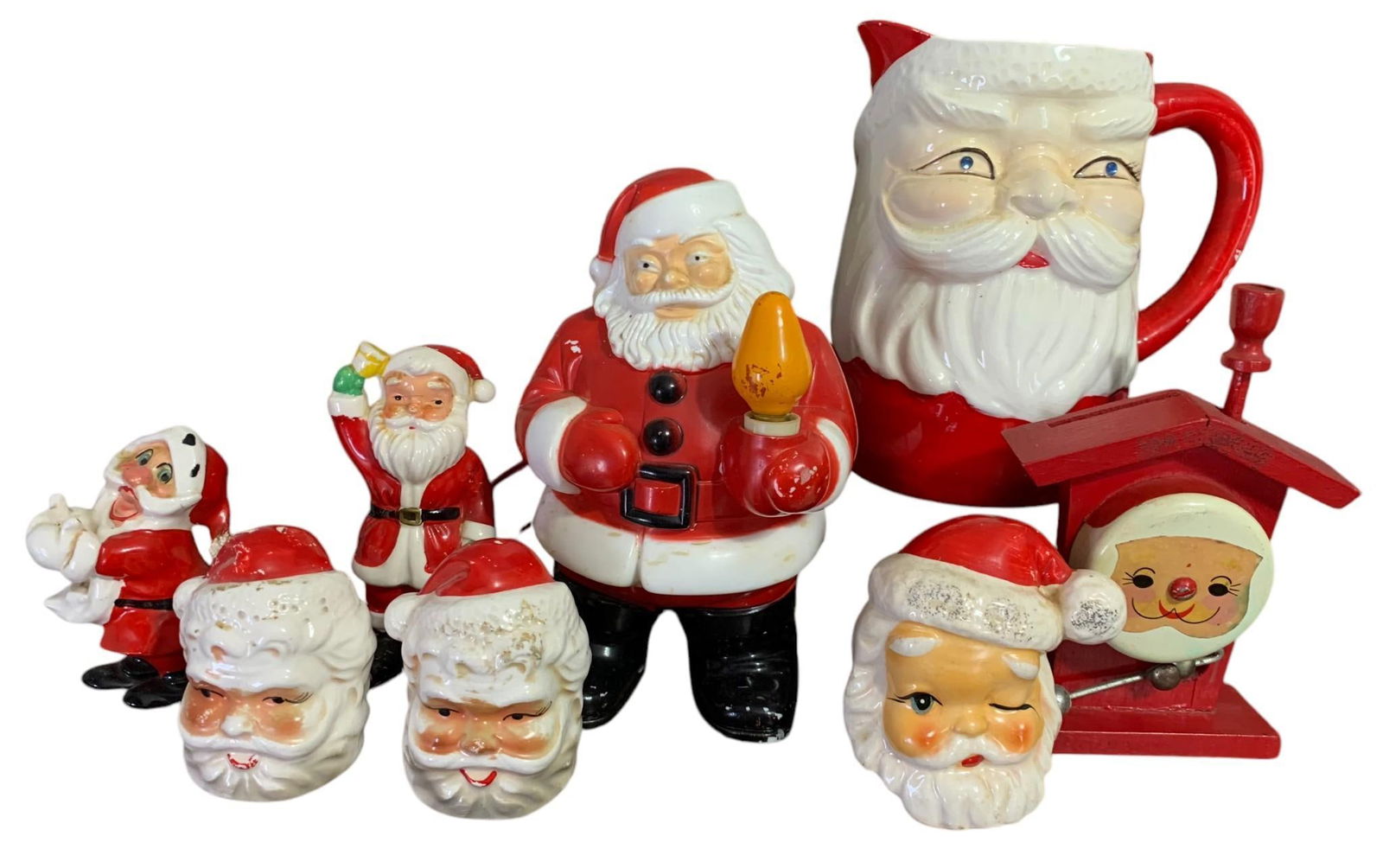 8 pc Vintage Santa Claus Christmas Holiday Decorations, Milk Pitcher, Santa Light & Figurines Lot (1 of 20)