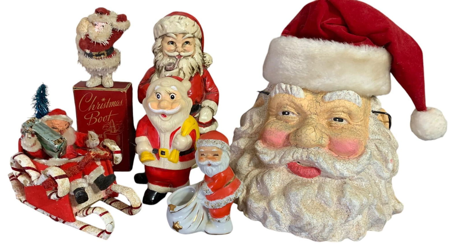 7 pc Vintage Santa Claus Christmas Holiday Decorations, Wind up Toy & Figurines Lot (1 of 18)