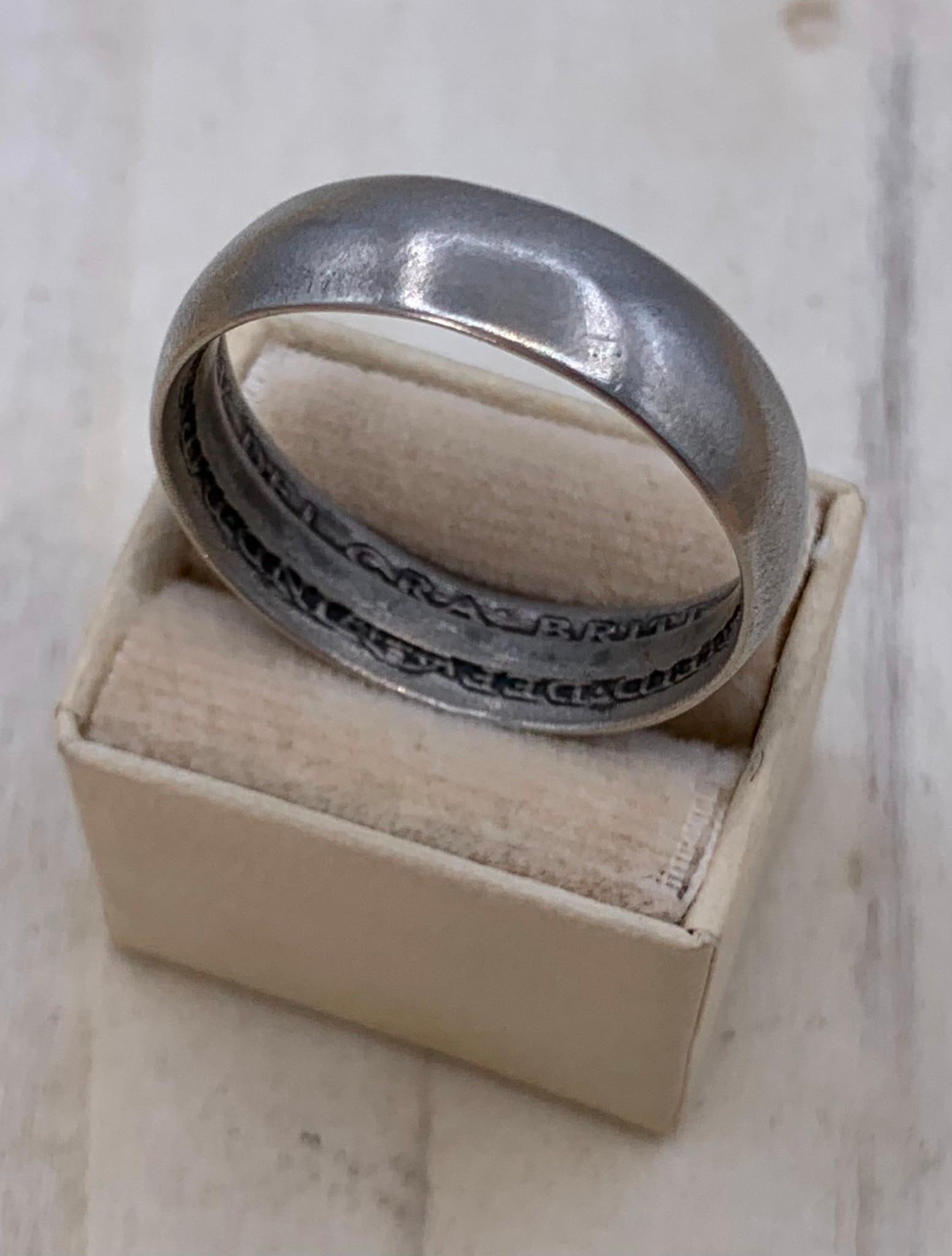 Unusual 1930 United Kingdom One Florin Coin made into a Men's Wedding Ring, .50 Silver: Size 10.5, numerals and letters visible on the inside of the ring, 1/4" wide. 