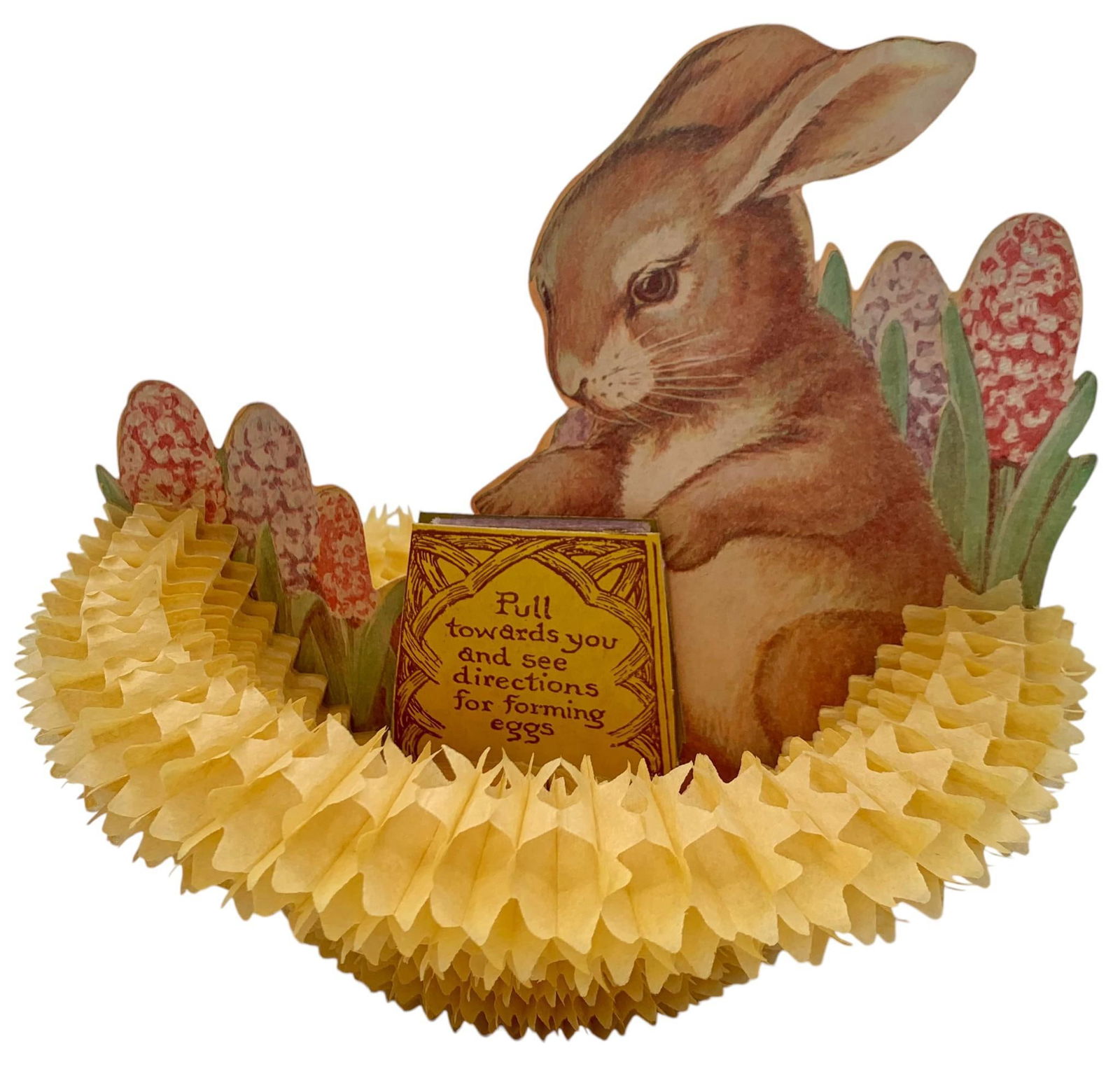 Large Vintage 3-D Honeycomb Double Sided Easter Bunny Basket & Mid Century Easter Decorations (1 of 13)