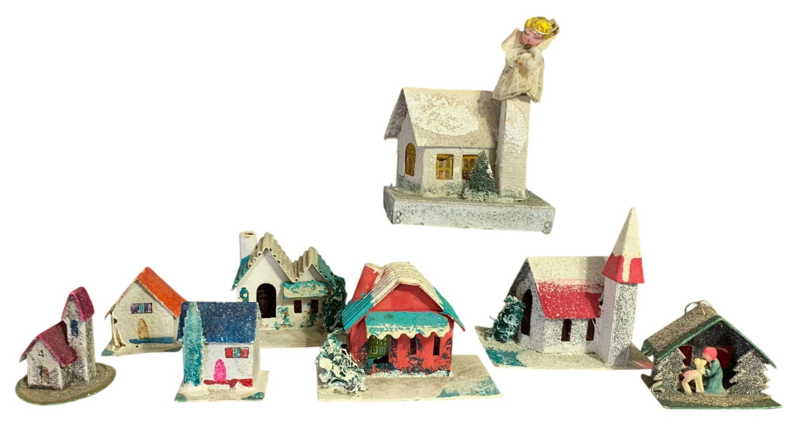 9 pc Vintage PUTZ Train Village Petite Chapel & Houses, Vignette Decorations & Ornaments (1 of 12)