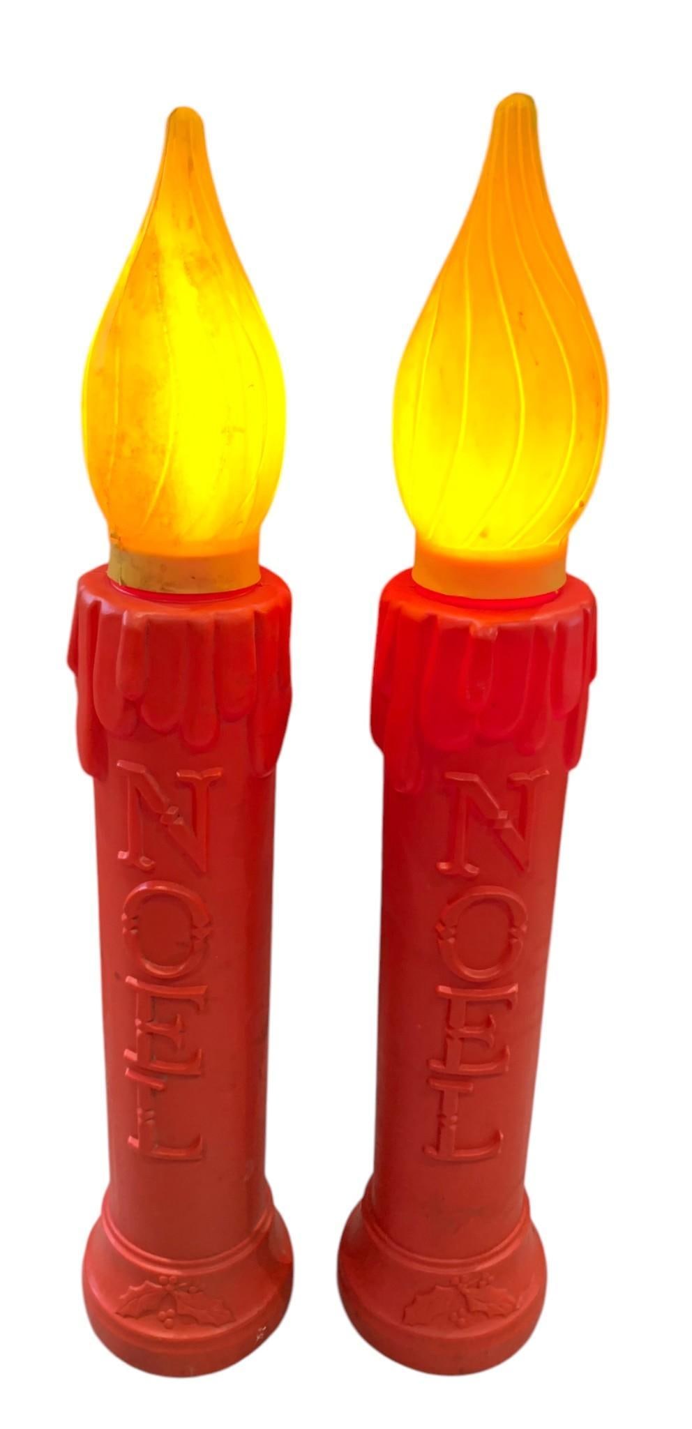 Pair of Large Vintage Candle Blow Mold Light Up Christmas Decorations (1 of 8)