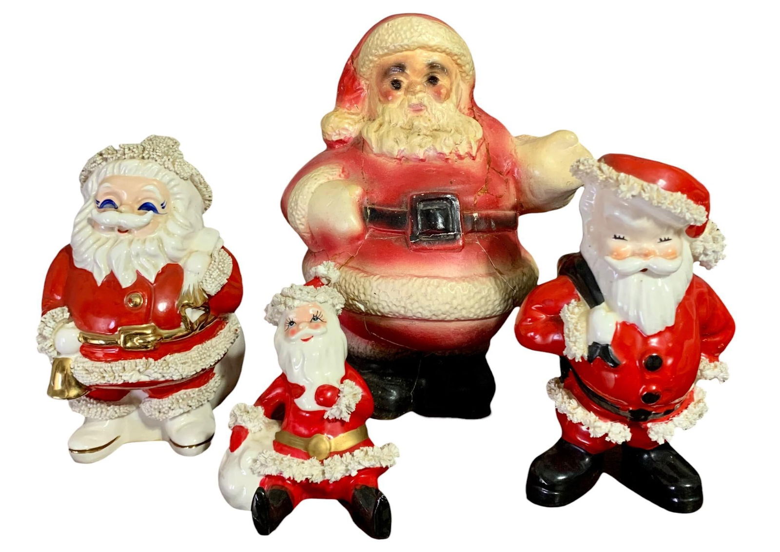4 pc Mid Century Spaghetti Trim Santa Claus Porcelain & Chalkware Coin Banks & Figurines Lot (1 of 13)