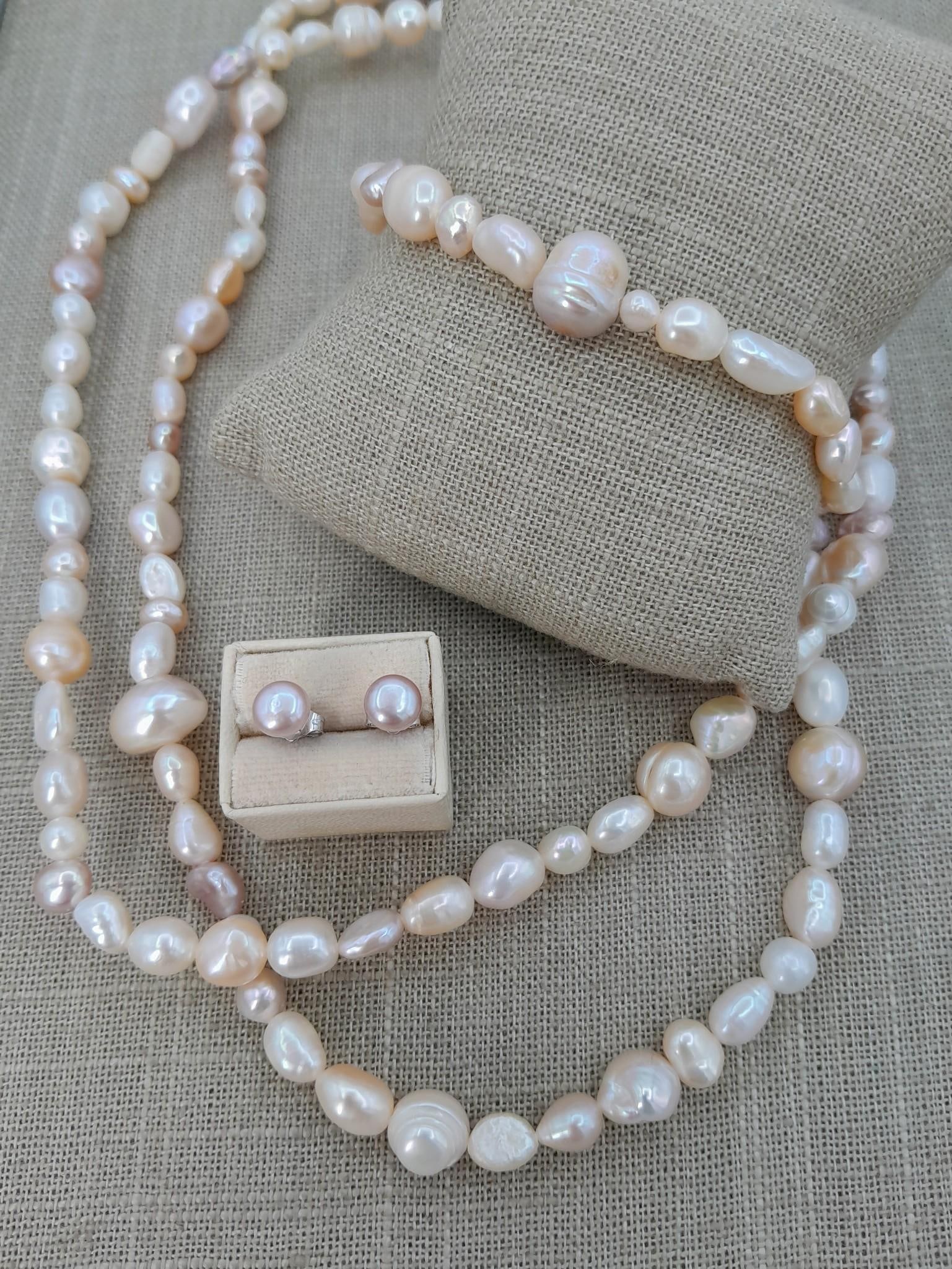 Pink, Apricot & Cream Baroque, Ringed, Potato & Button Pearl Jewelry Set (1 of 8)