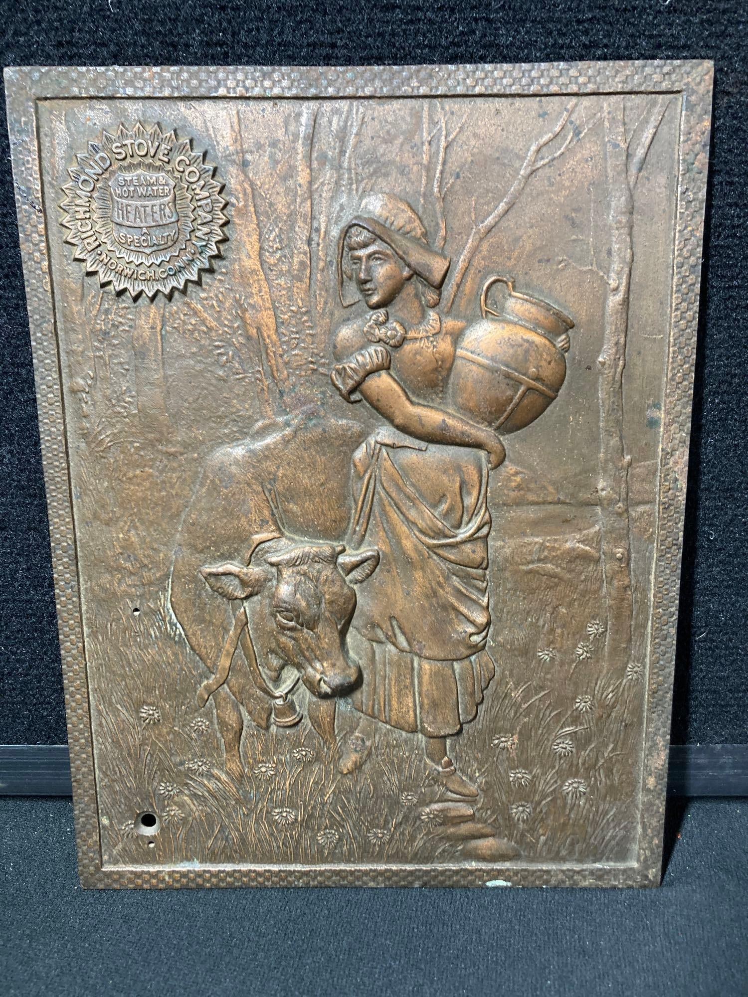 RICHMOND STOVE CO BRONZE MILK MAIDEN PLAQUE (1 of 4)