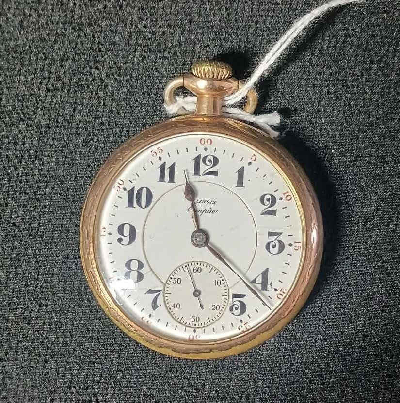 ILLINOIS EMPIRE POCKET WATCH: GOOD RUNNING CONDITION, WITH MONOGRAMMED CASE