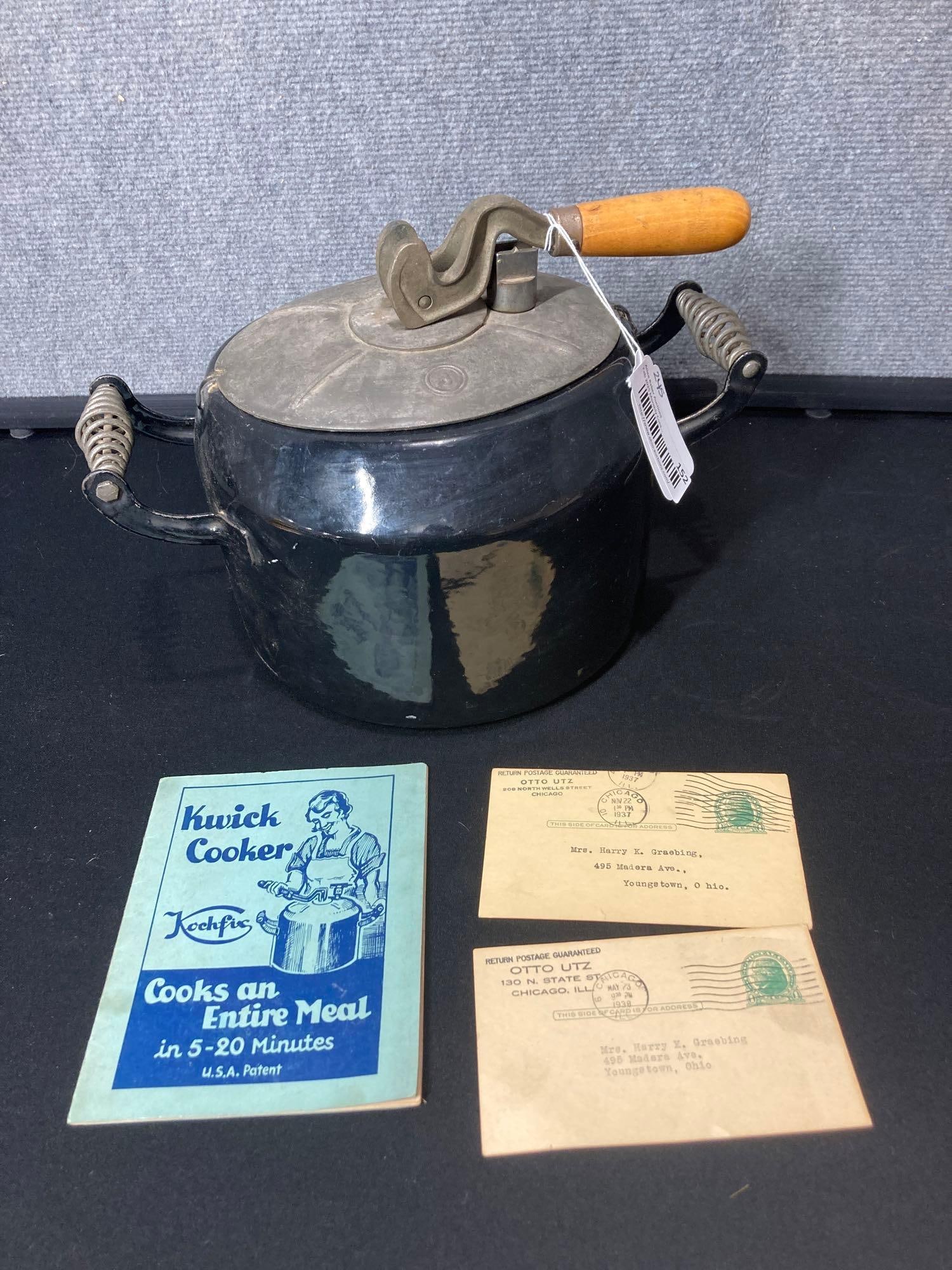 Kochfix Kwick Cooker: 1930s vintage pot. included are the original direction booklet and postcards