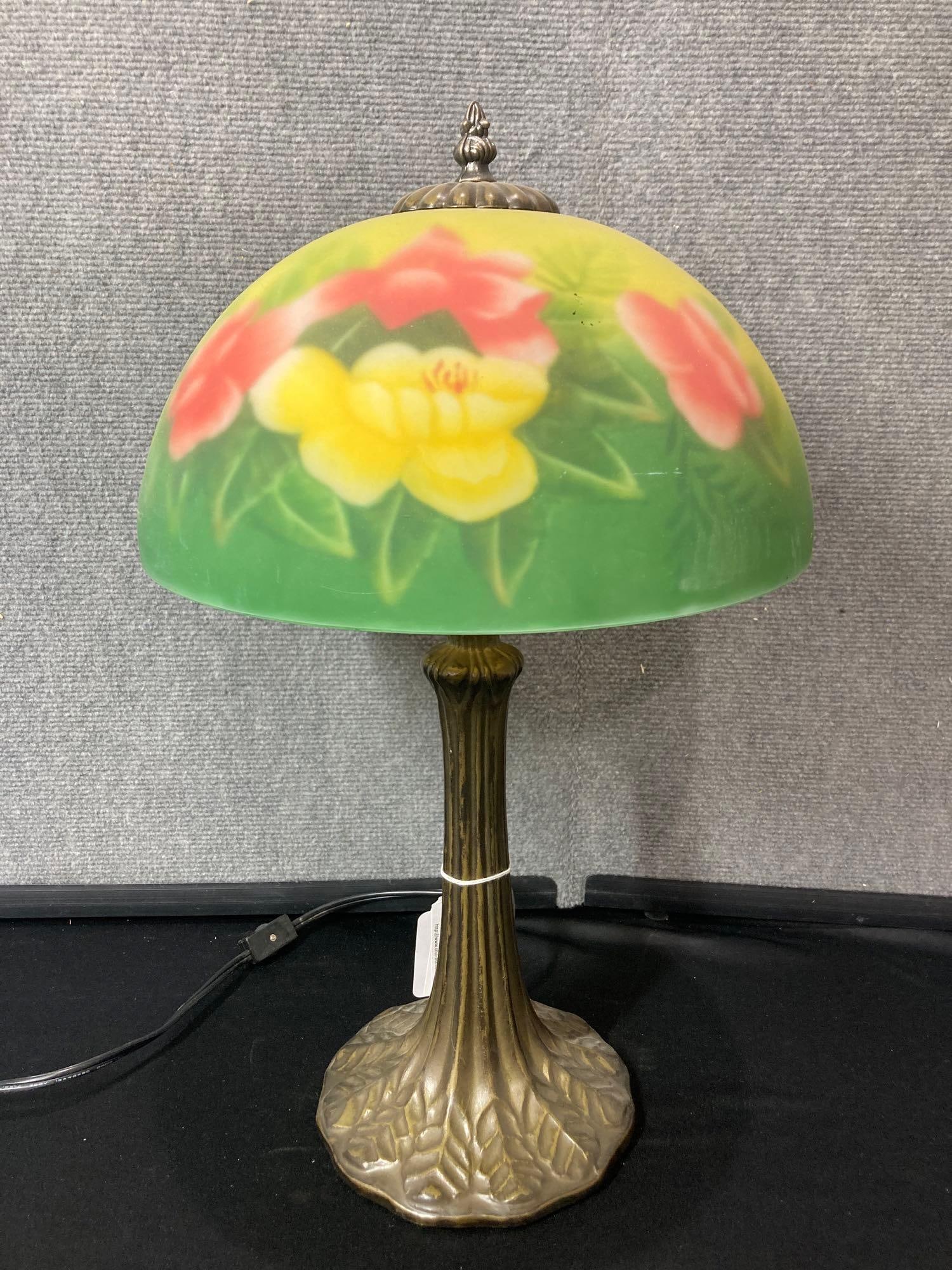 Reverse Painted Brass Parlor lamp (1 of 4)