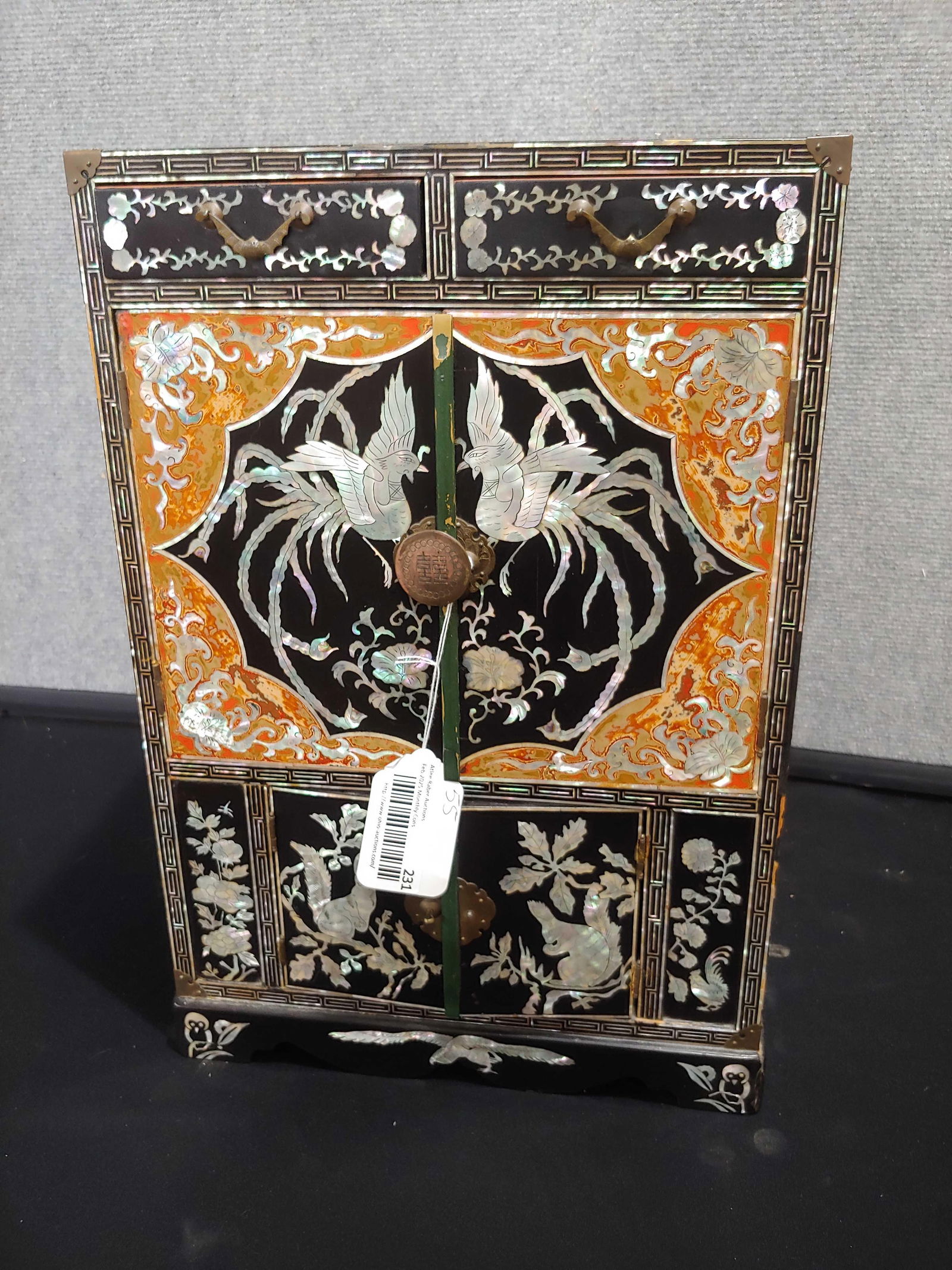 Black Lacquer & Mother of Pearl Inlaid Asian Inspired Jewelry Chest (1 of 8)