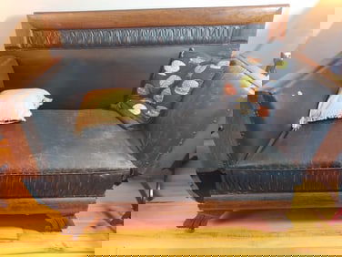 Early Oak Victorian leather chaise lounge