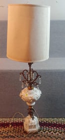 Fancy porcelain light w/ prisms & figurals