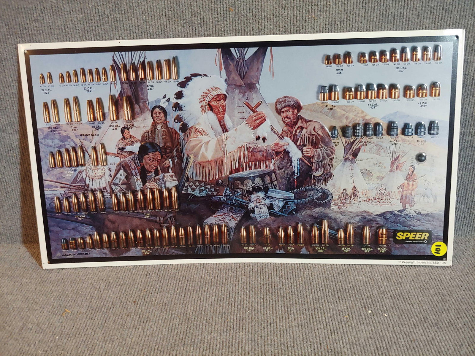 1992 Jack Woodson bullet sign: 11.5in x 21in.