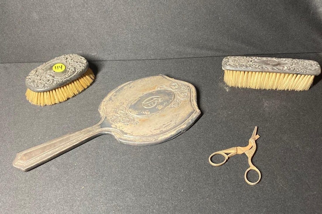 Silver plated Vanity mirror and brushes (1 of 8)