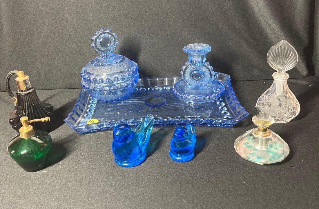Glass perfume bottles, art glass, and vanity set (1 of 7)