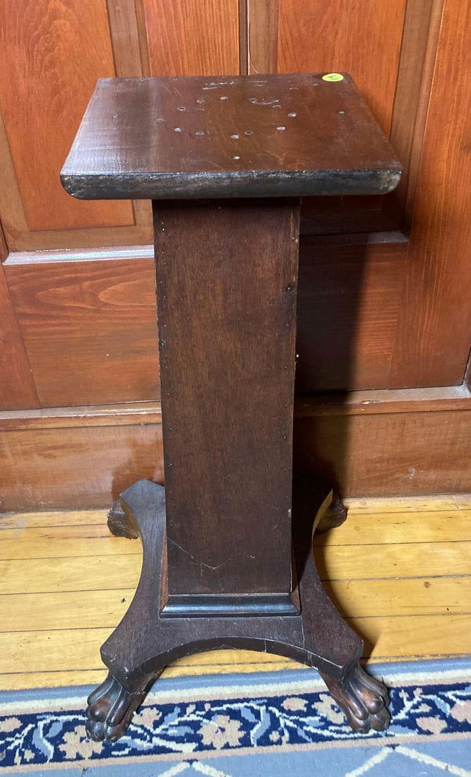 Walnut pedestal plant stand with claw feet (1 of 3)