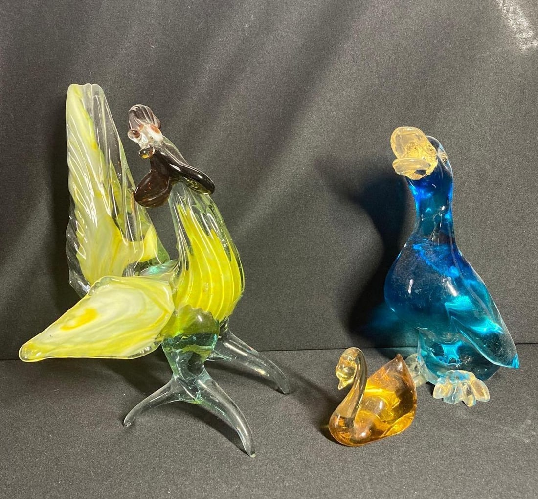 Hand Blown art glass rooster, duck and swan (1 of 4)