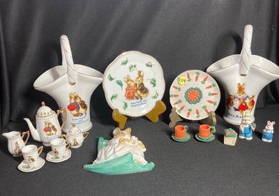 Beatrix Potter vases and Mini tea set