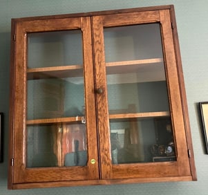 Oak 2 door wall shelf