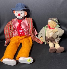 Sad hobo clown doll and felt grandpa